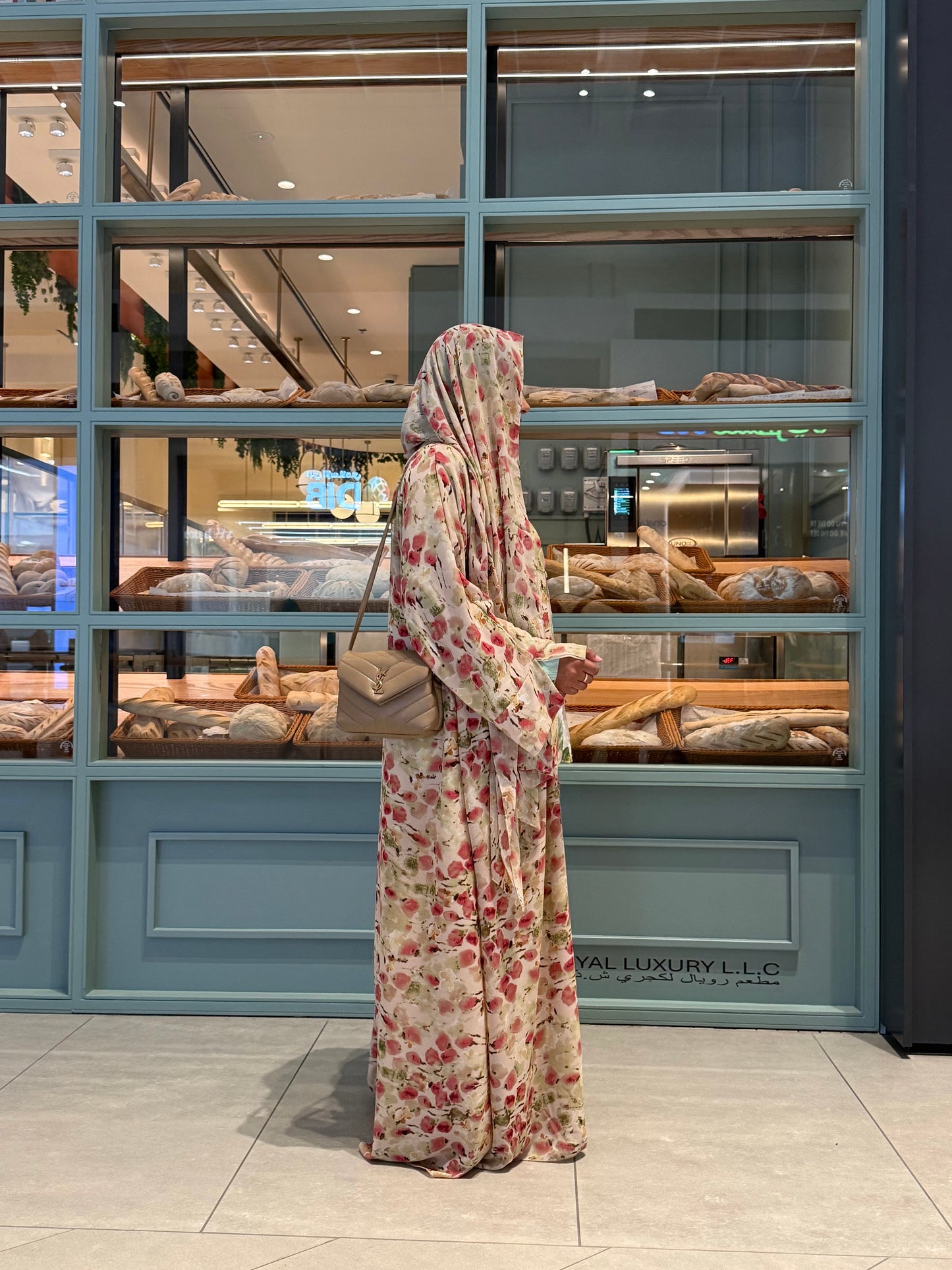 Printed Abaya & Hijab set - Rosy