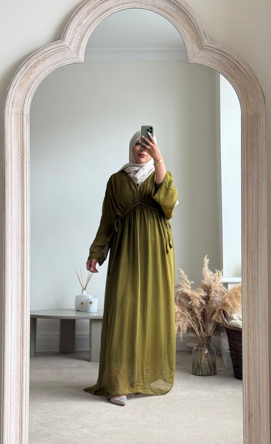 Sierra Silk Maxi Kaftan - Olive Green