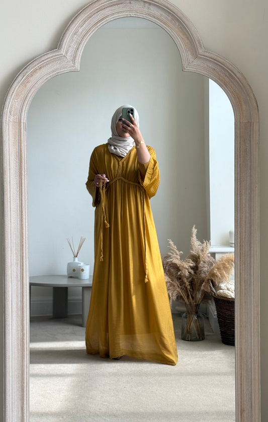 Sierra Silk Maxi Kaftan - Mustard