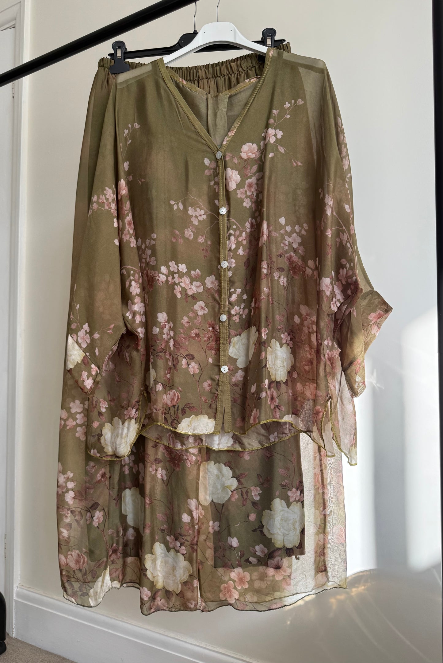 Alea Shirt silk Co-ord set - Olive