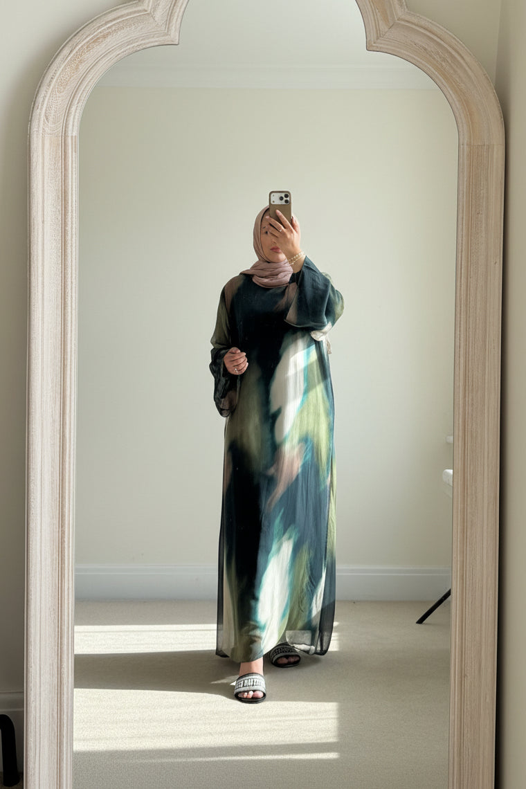 Hana printed kaftan style dress -  Emerald and Navy