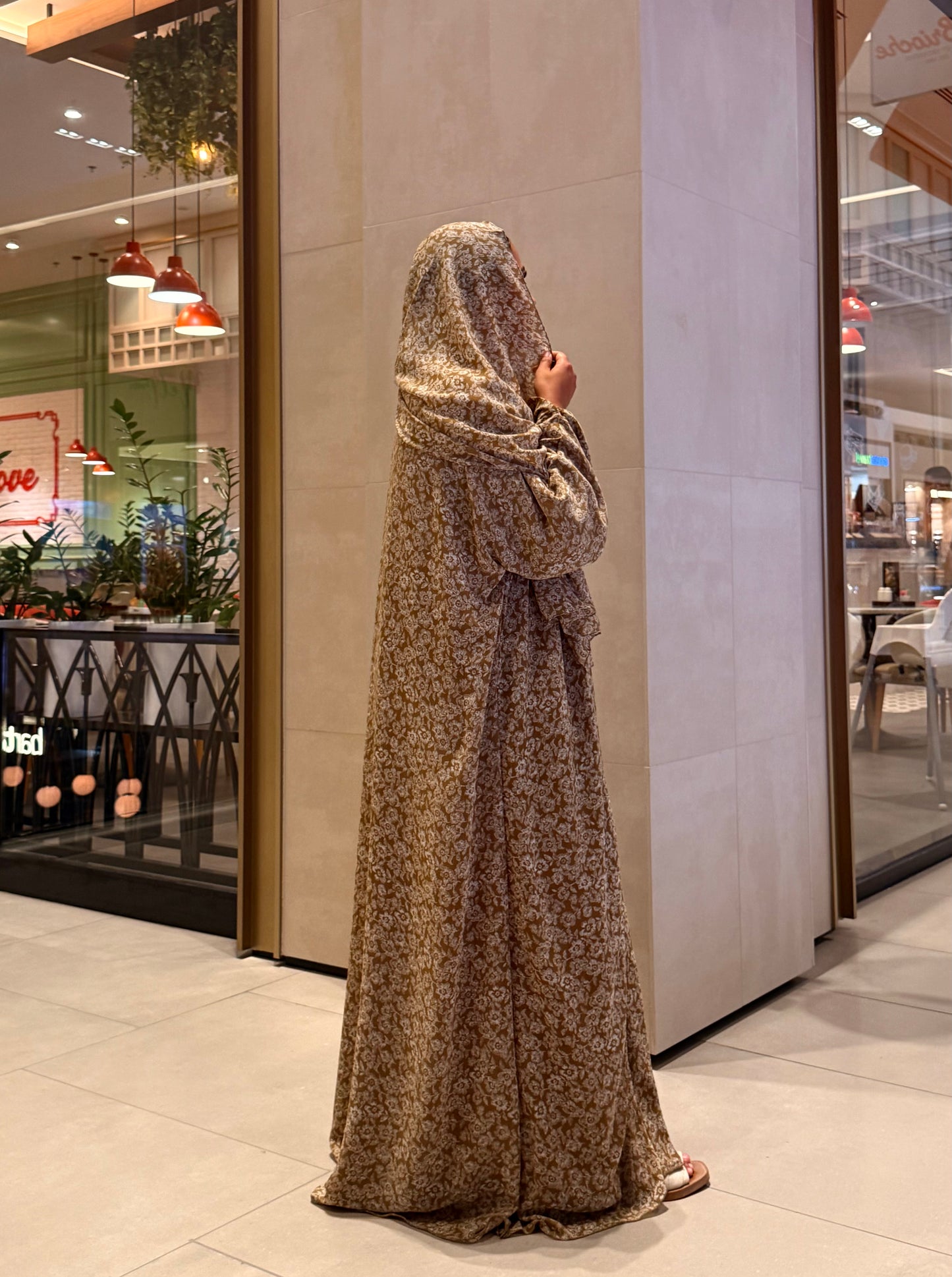 Printed Abaya & Hijab set - Olive