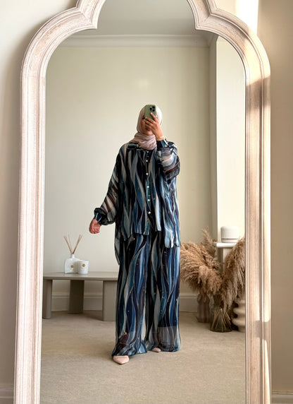 Riya Silk Blend Shirt Co-ord set - Navy