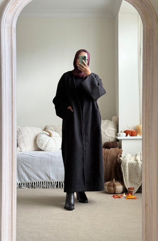 Soft Cosy Oversized Coatigan - Black