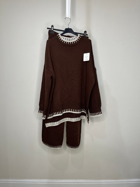 Knit Trim Co-ord - Brown