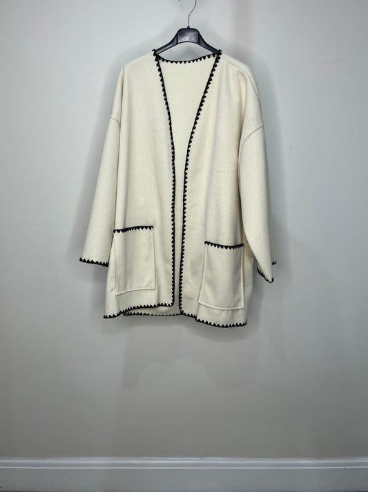 Trim Blazer Jacket - Ecru White