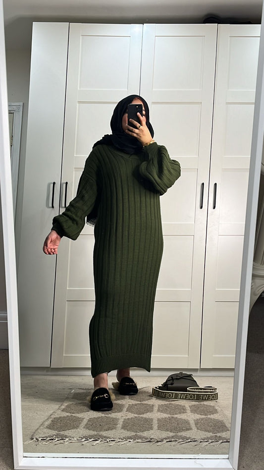 Pull On Knitted Dress - Khaki